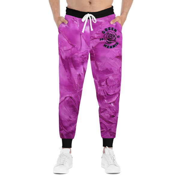 Green Meanie Rose Print Vibrant Pink Athletic Joggers