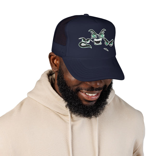 Green Meanie Bandits Facial Expressions Foam Trucker Hat with Embroidery