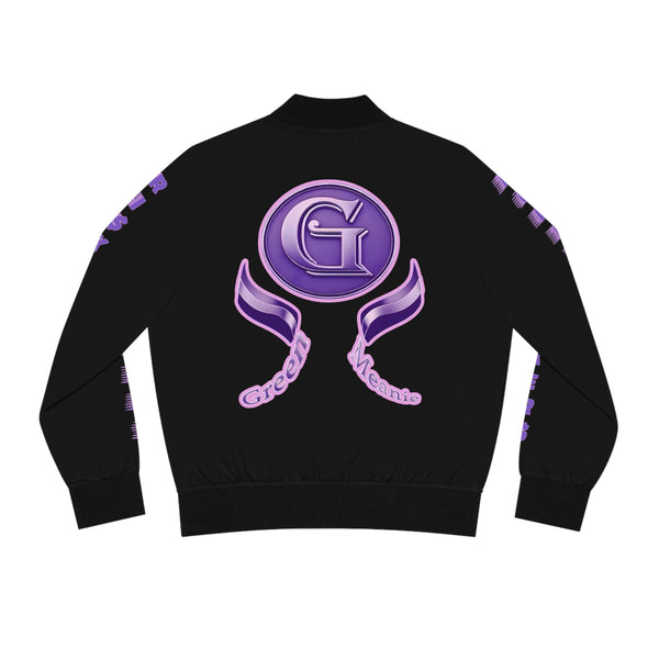 Purple Green Meanie Graphic Women's Bomber Jacket - Stylish Outerwear for Trendsetters