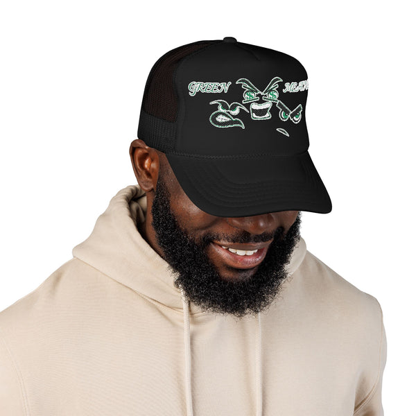 Green Meanie Bandits Facial Expressions Foam Trucker Hat with Embroidery