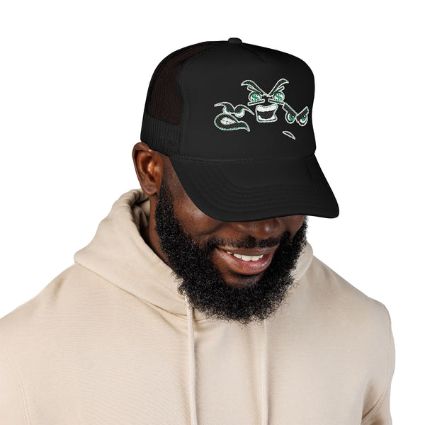 Green Meanie Bandits Facial Expressions Foam Trucker Hat with Embroidery