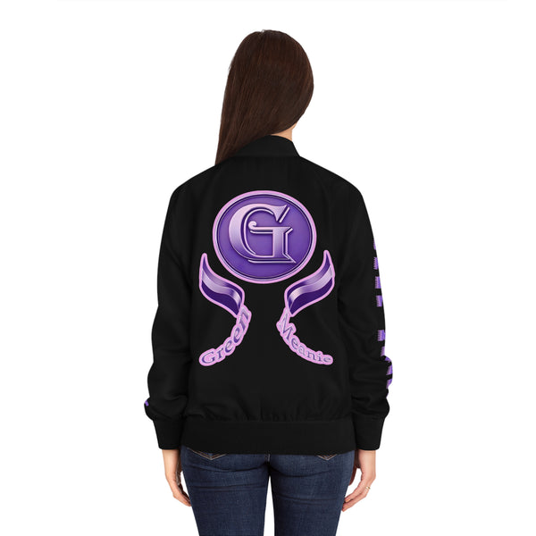 Purple Green Meanie Graphic Women's Bomber Jacket - Stylish Outerwear for Trendsetters