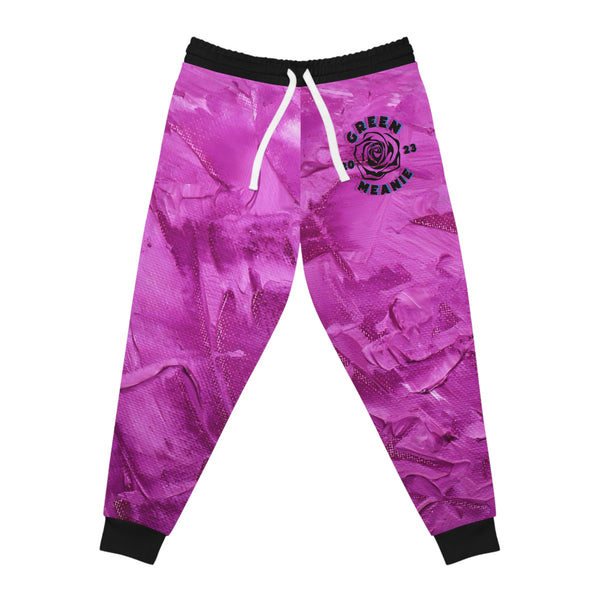 Green Meanie Rose Print Vibrant Pink Athletic Joggers